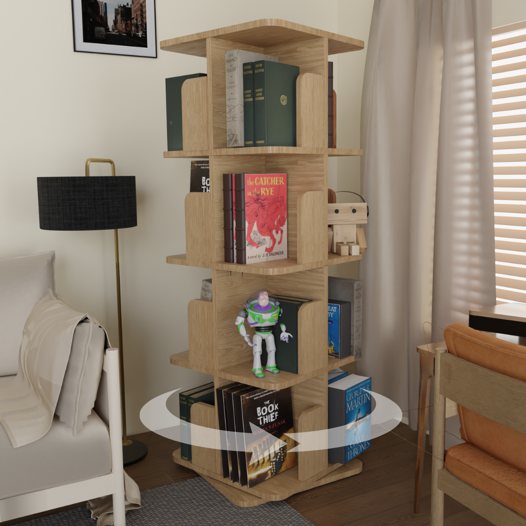 COGO Revolving Book Shelf | 4 Tier | Matt Oak