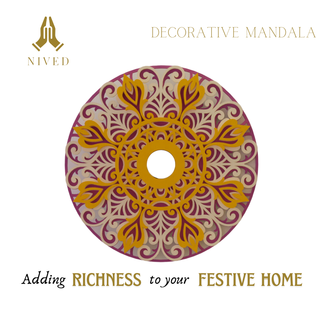 NIVED Decorative Mandala | 12 inch Wide | Purple-Cream-Yellow