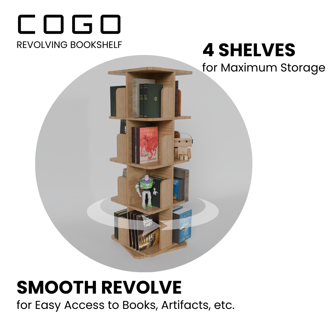 COGO Revolving Book Shelf | 4 Tier | Matt Oak