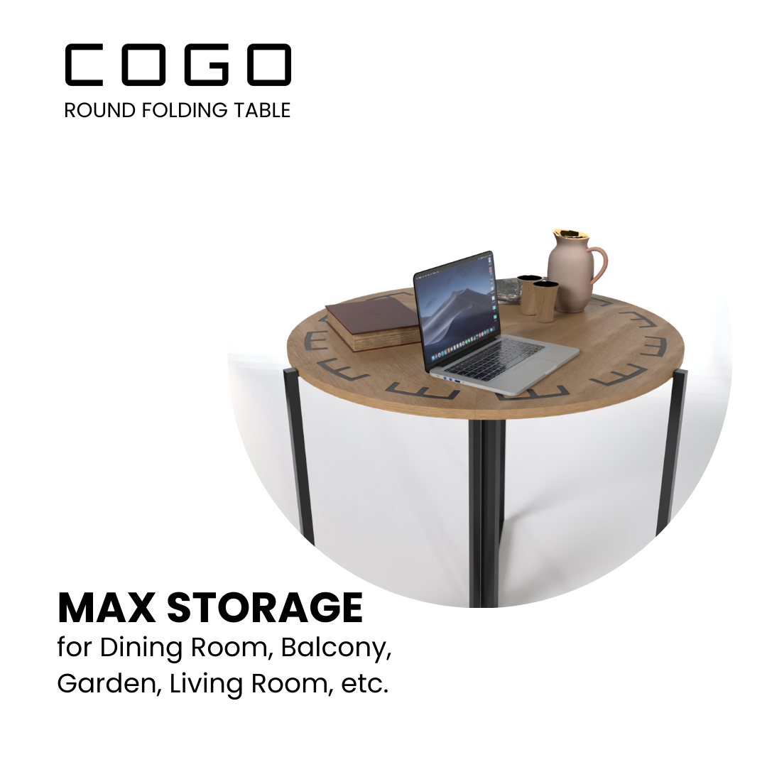 COGO Round Folding Table | 31.5 inch Wide | Matt Oak