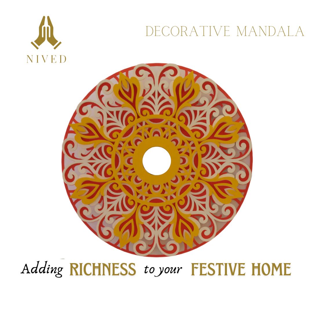 NIVED Decorative Mandala | 12 inch Wide | Red-Cream-Yellow