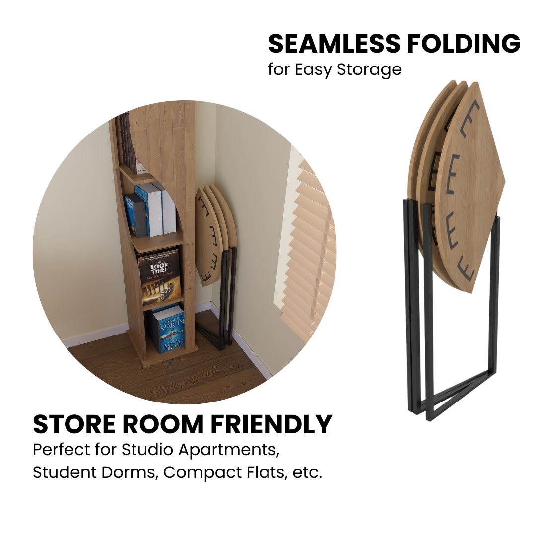 COGO Round Folding Table | 31.5 inch Wide | Matt Oak