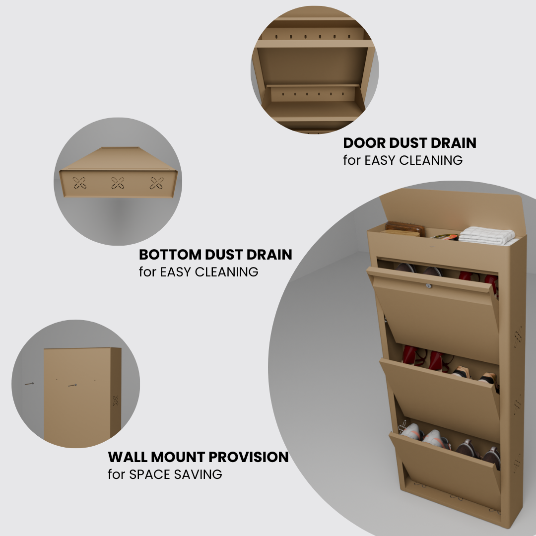 FREYA Metal Shoe Rack | 4 Door | 29 inch Wide | Colour: Matt Biscuit