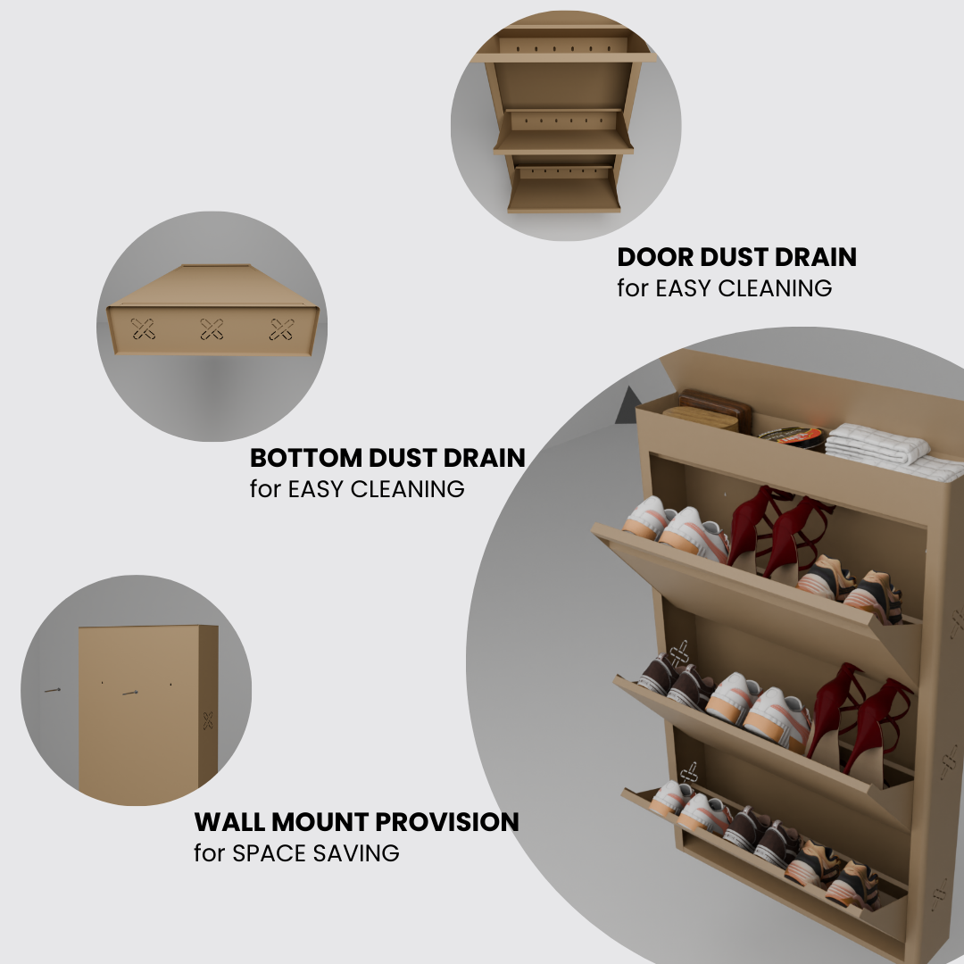 FREYA Metal Shoe Rack | 3 Door | 29 inch Wide | Colour: Matt Biscuit