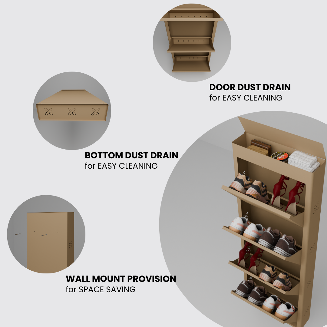 FREYA Metal Shoe Rack | 4 Door | 21 inch Wide | Colour: Matt Biscuit