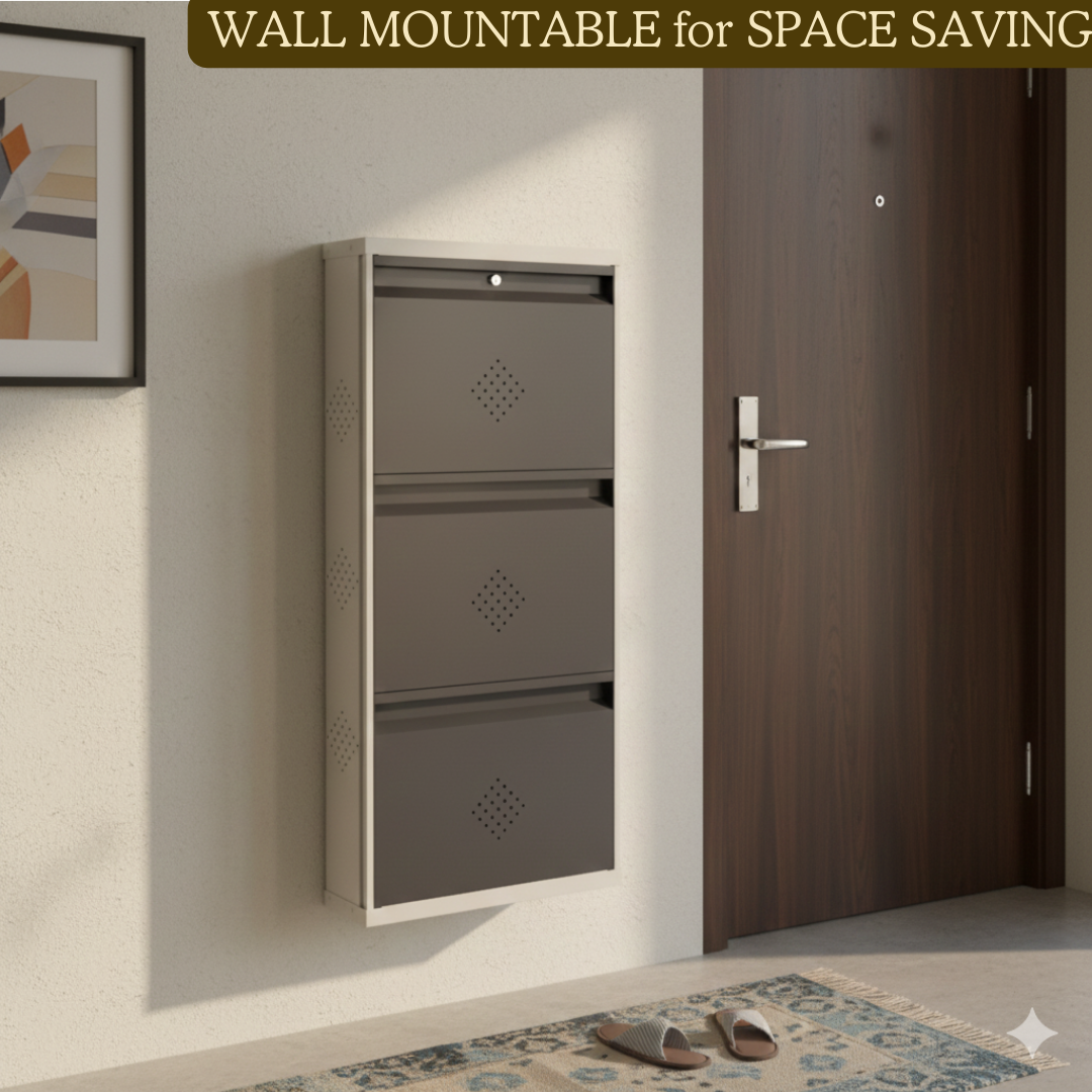 COGO 3 Door Metal Shoe Rack - Grey