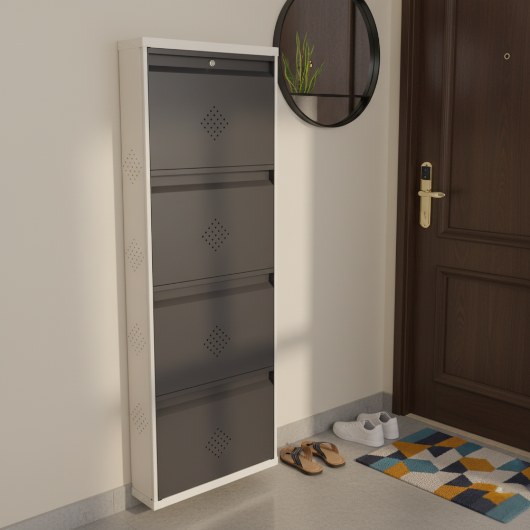COGO 4 Door Metal Shoe Rack - Grey