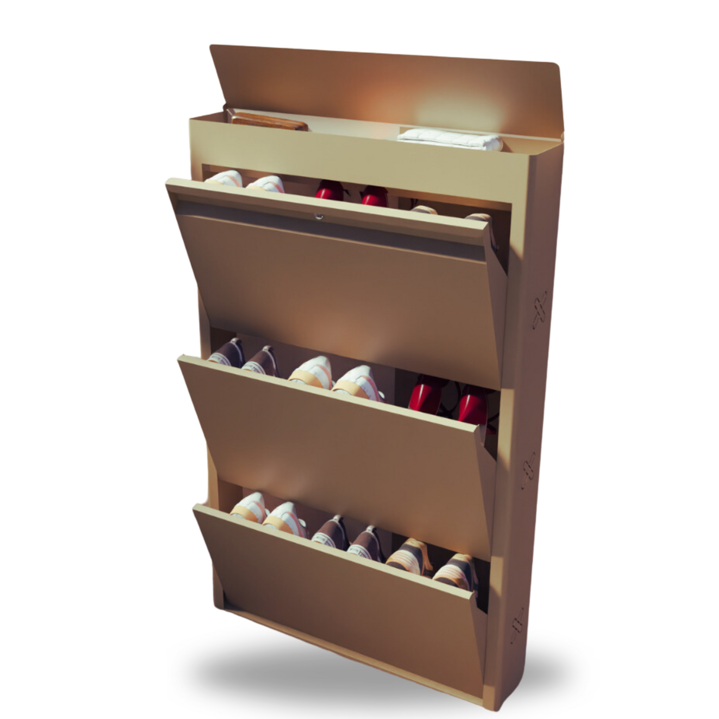 FREYA Metal Shoe Rack | 3 Door | 29 inch Wide | Colour: Matt Biscuit