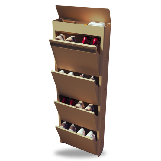 FREYA Metal Shoe Rack | 4 Door | 21 inch Wide | Colour: Matt Biscuit