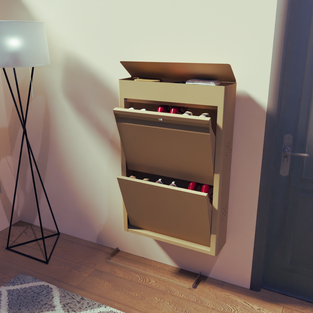FREYA Metal Shoe Rack | 2 Door | 29 inch Wide | Colour: Matt Biscuit