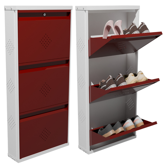 COGO 3 Door Metal Shoe Rack - Maroon