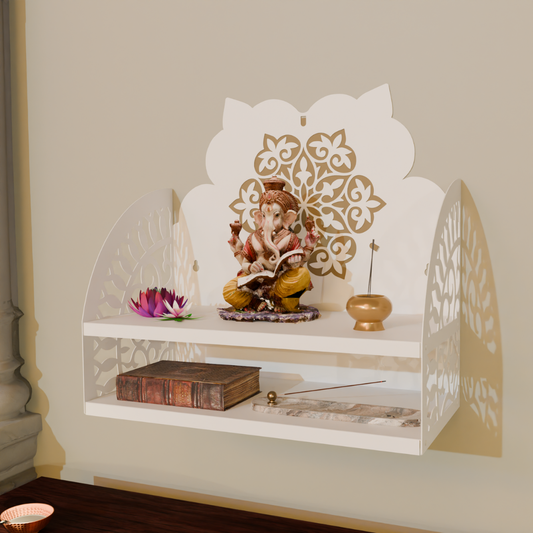 NIVED Saraswati Metal Mandir | White & Gold