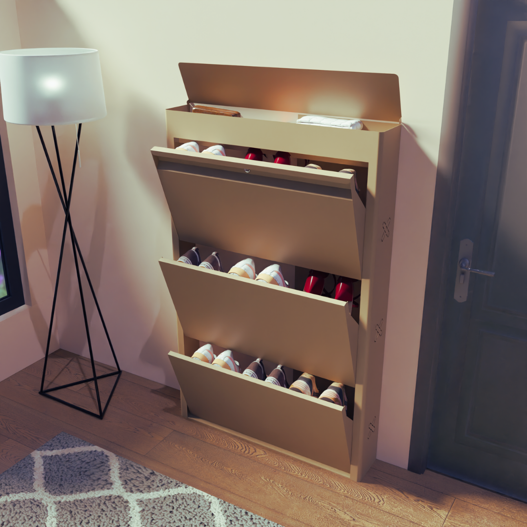 FREYA Metal Shoe Rack | 3 Door | 29 inch Wide | Colour: Matt Biscuit