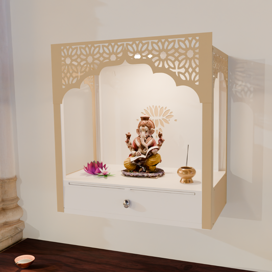 NIVED NANDINI Metal Mandir | White & Biscuit