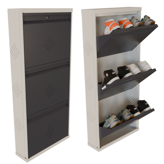 COGO 3 Door Metal Shoe Rack - Grey