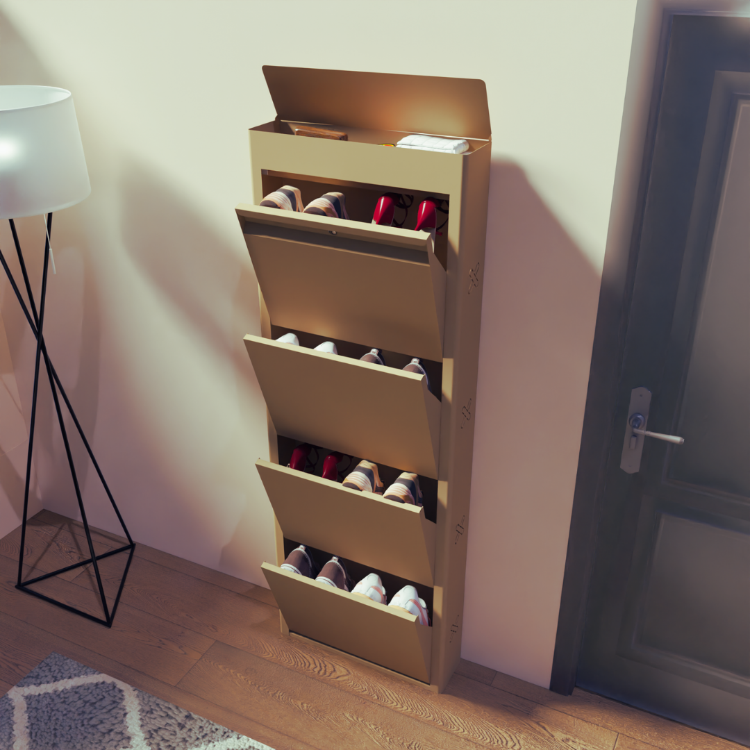 FREYA Metal Shoe Rack | 4 Door | 21 inch Wide | Colour: Matt Biscuit