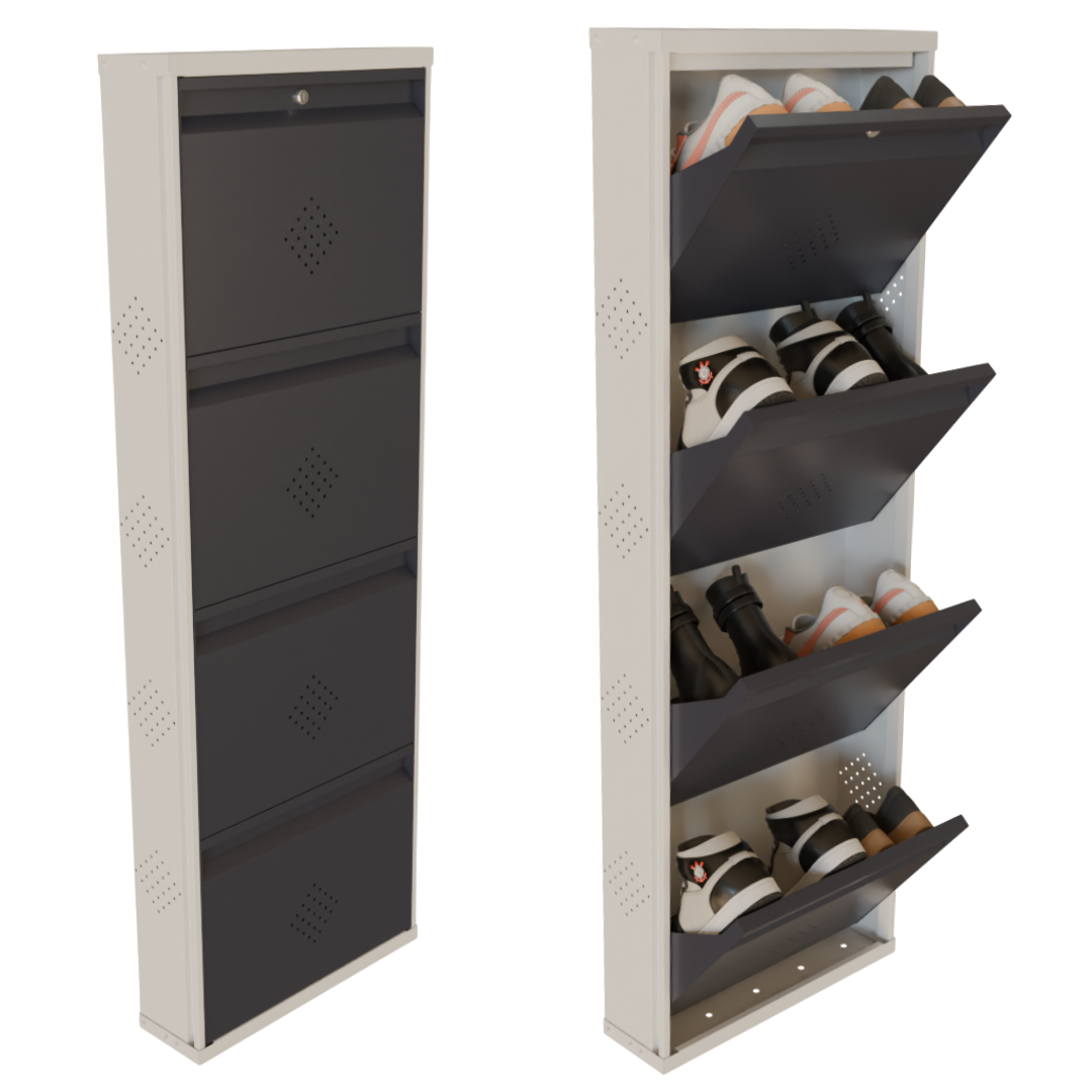 COGO 4 Door Metal Shoe Rack - Grey