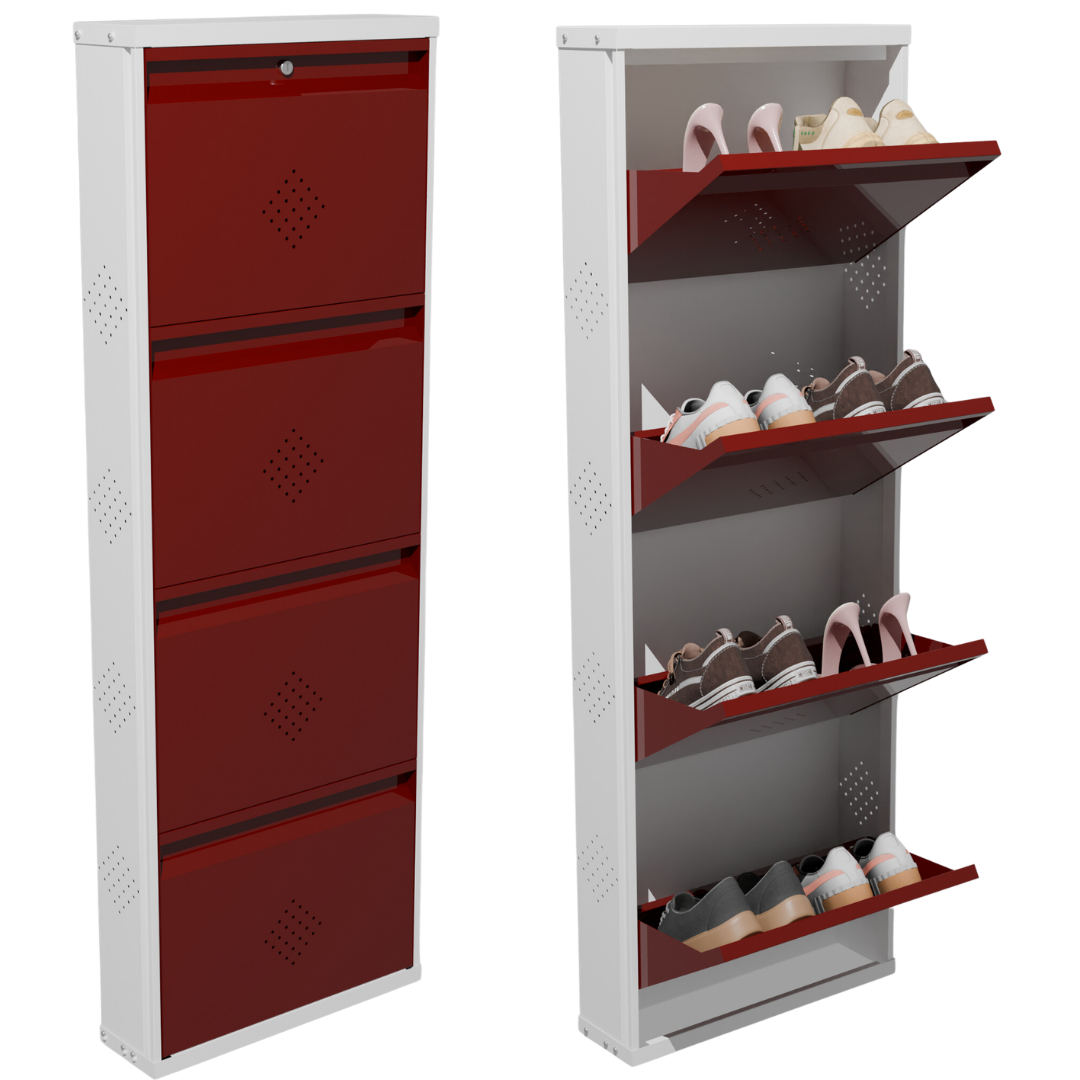 COGO 4 Door Metal Shoe Rack - Maroon