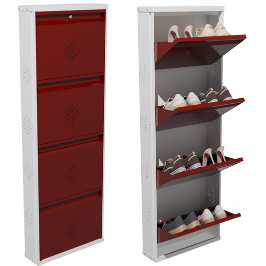 COGO 4 Door Metal Shoe Rack - Maroon