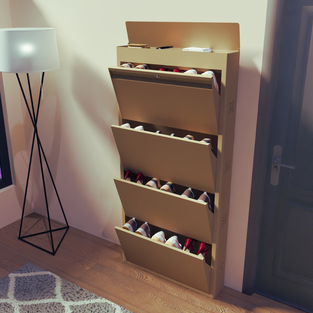 FREYA Metal Shoe Rack | 4 Door | 29 inch Wide | Colour: Matt Biscuit
