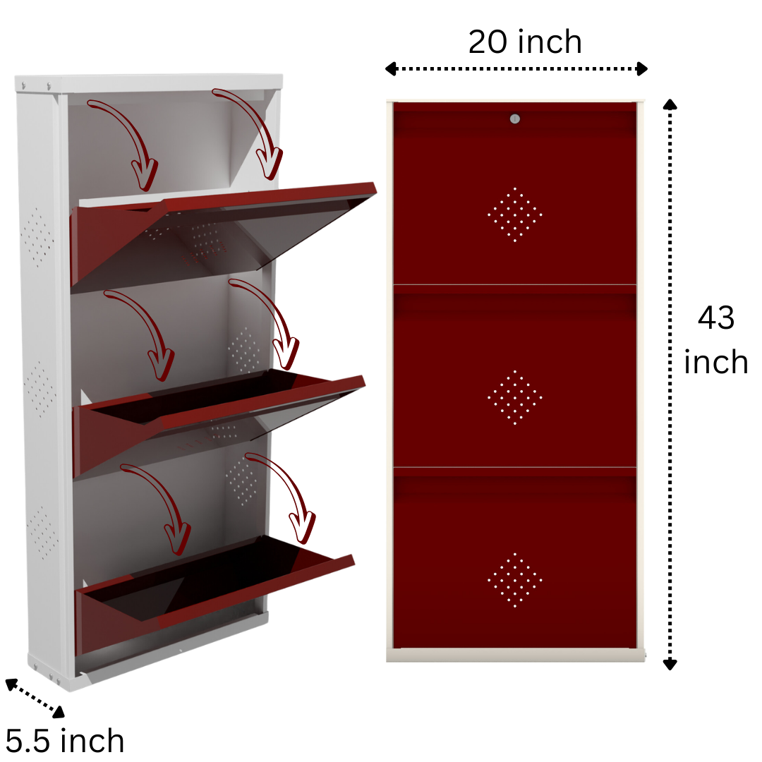 COGO 3 Door Metal Shoe Rack - Maroon