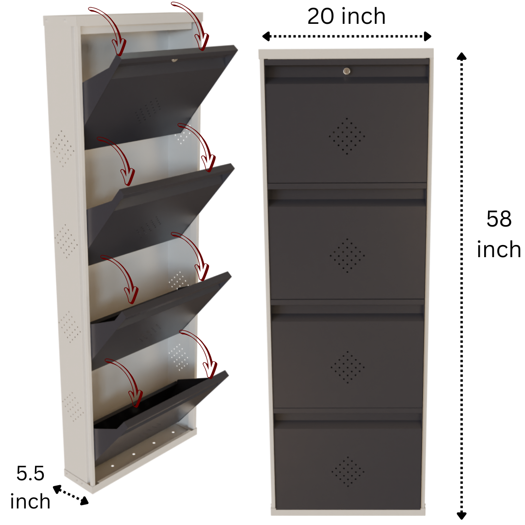 COGO 4 Door Metal Shoe Rack - Grey
