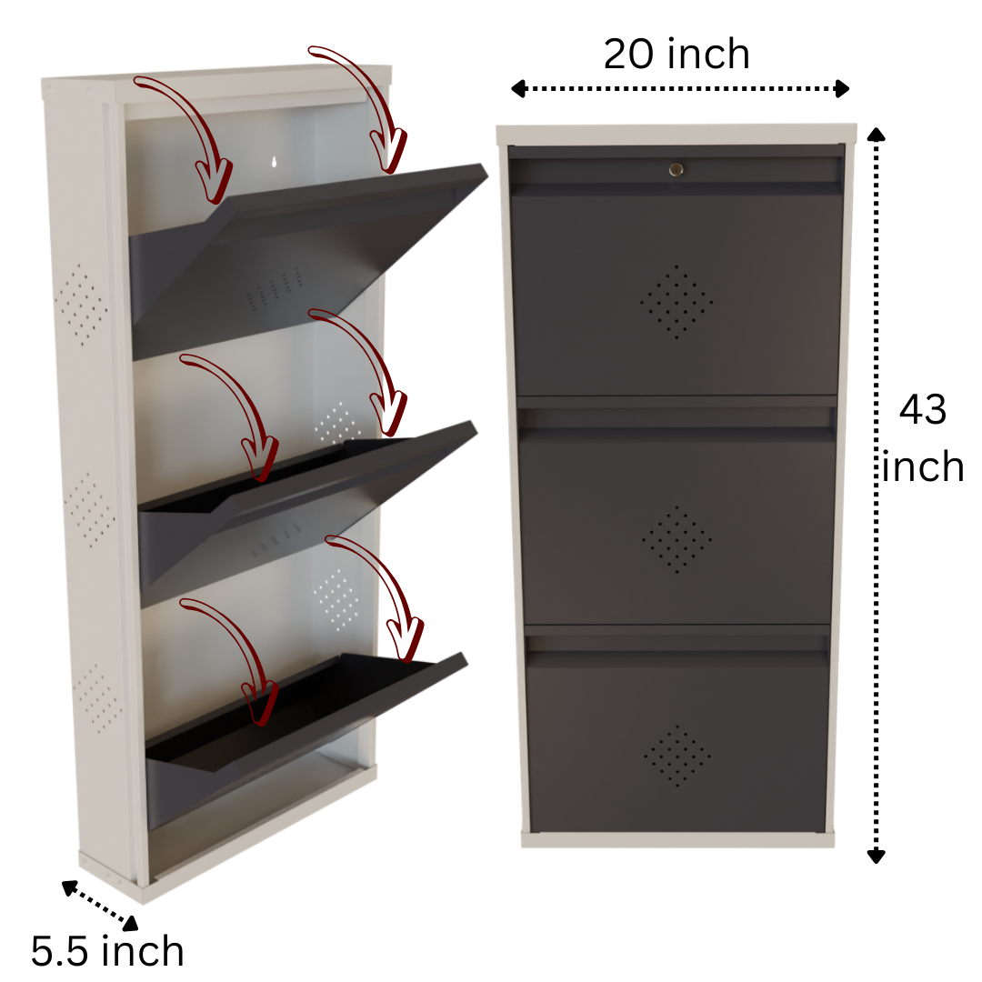 COGO 3 Door Metal Shoe Rack - Grey