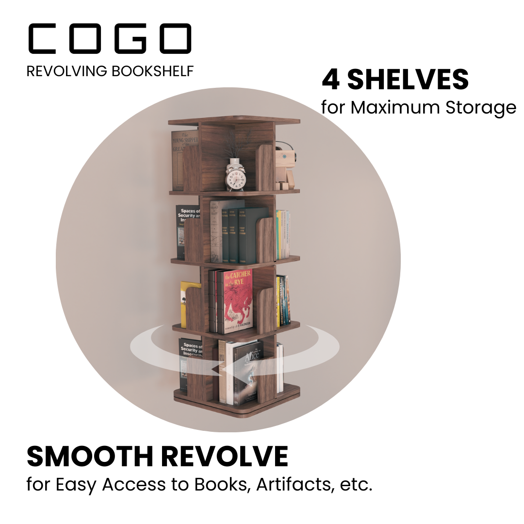 COGO Revolving Bookshelf | 4 Tier | Matt Walnut