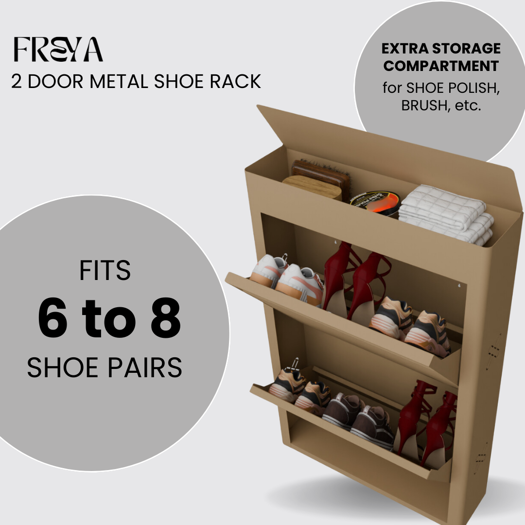 FREYA Metal Shoe Rack | 2 Door | 29 inch Wide | Colour: Matt Biscuit