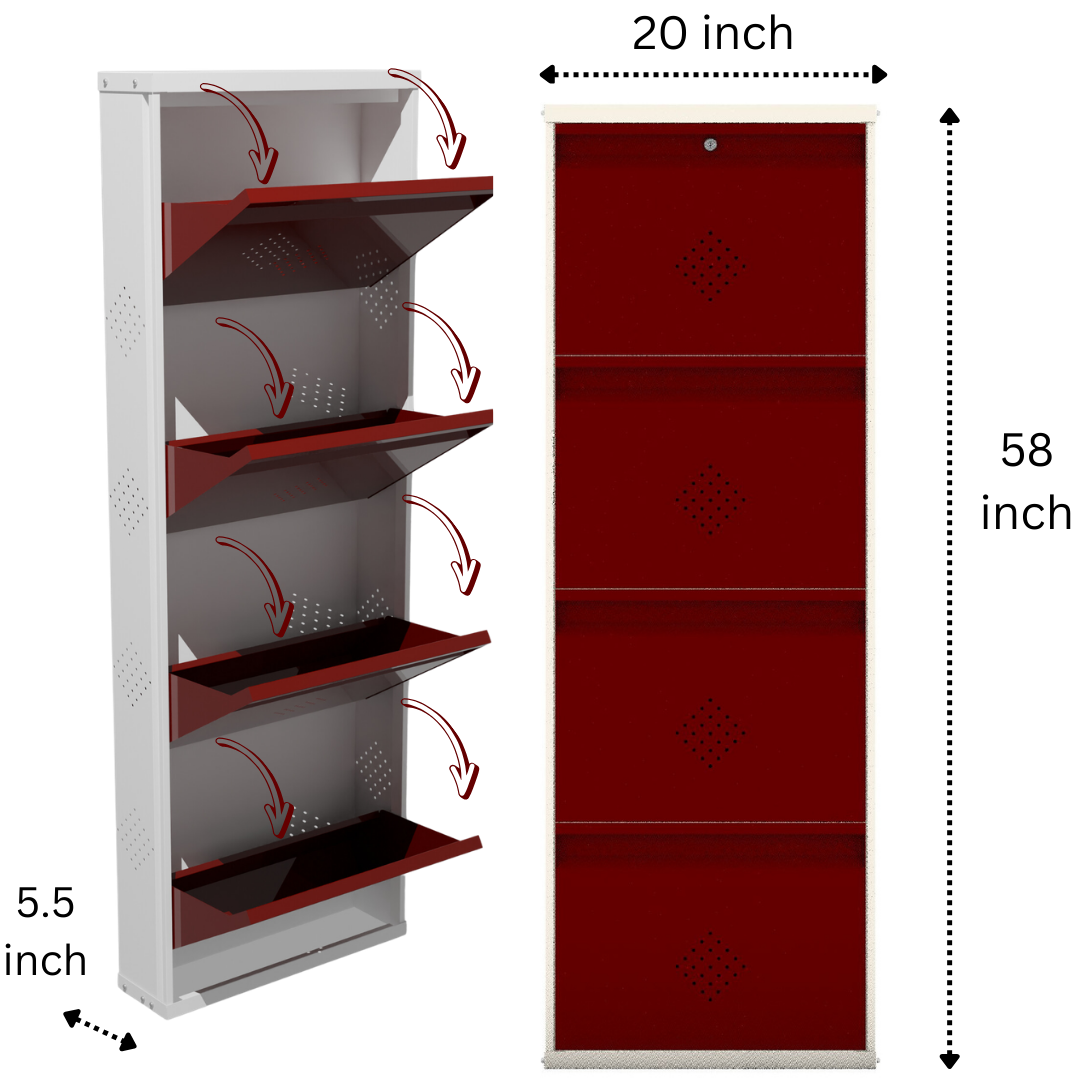 COGO 4 Door Metal Shoe Rack - Maroon