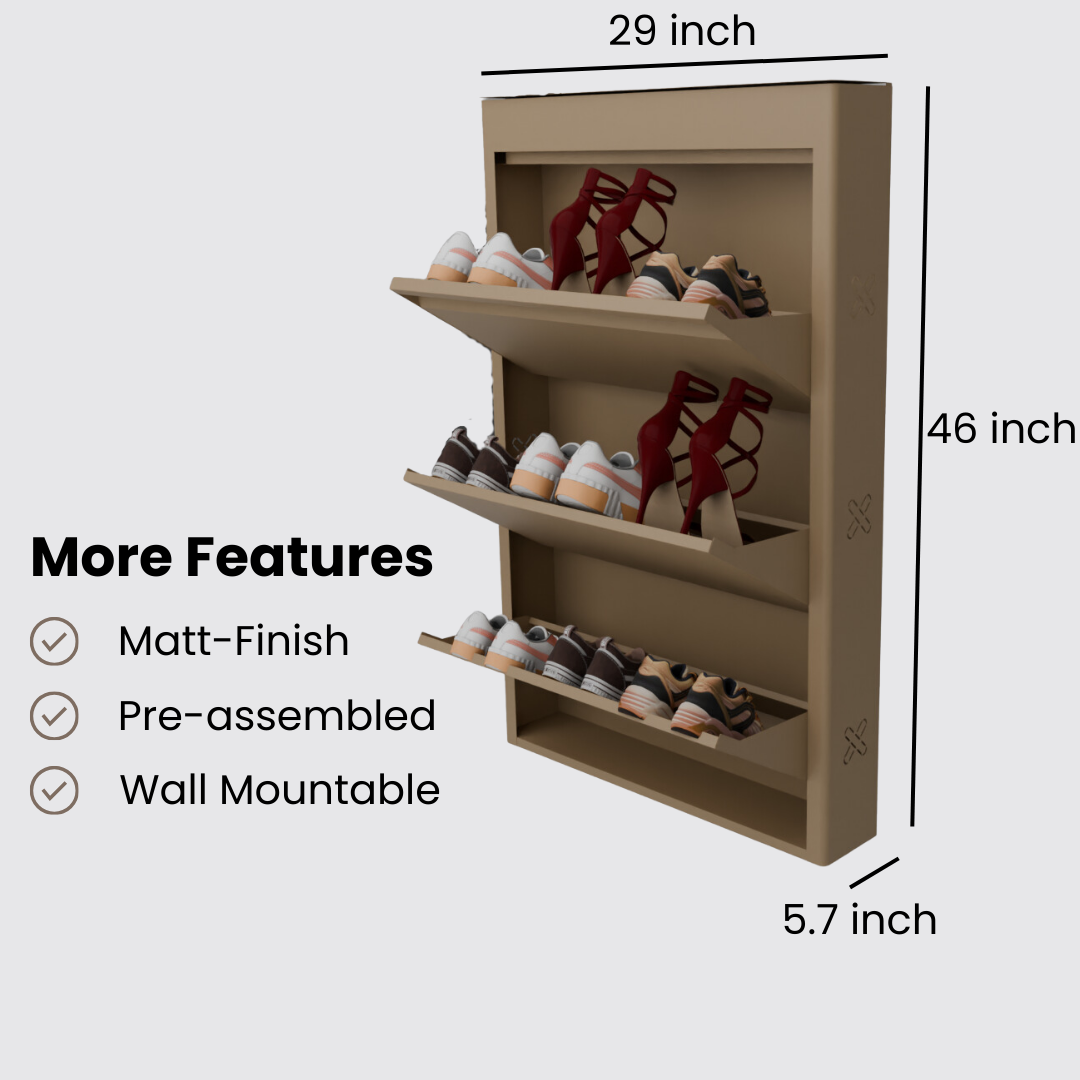 FREYA Metal Shoe Rack | 3 Door | 29 inch Wide | Colour: Matt Biscuit