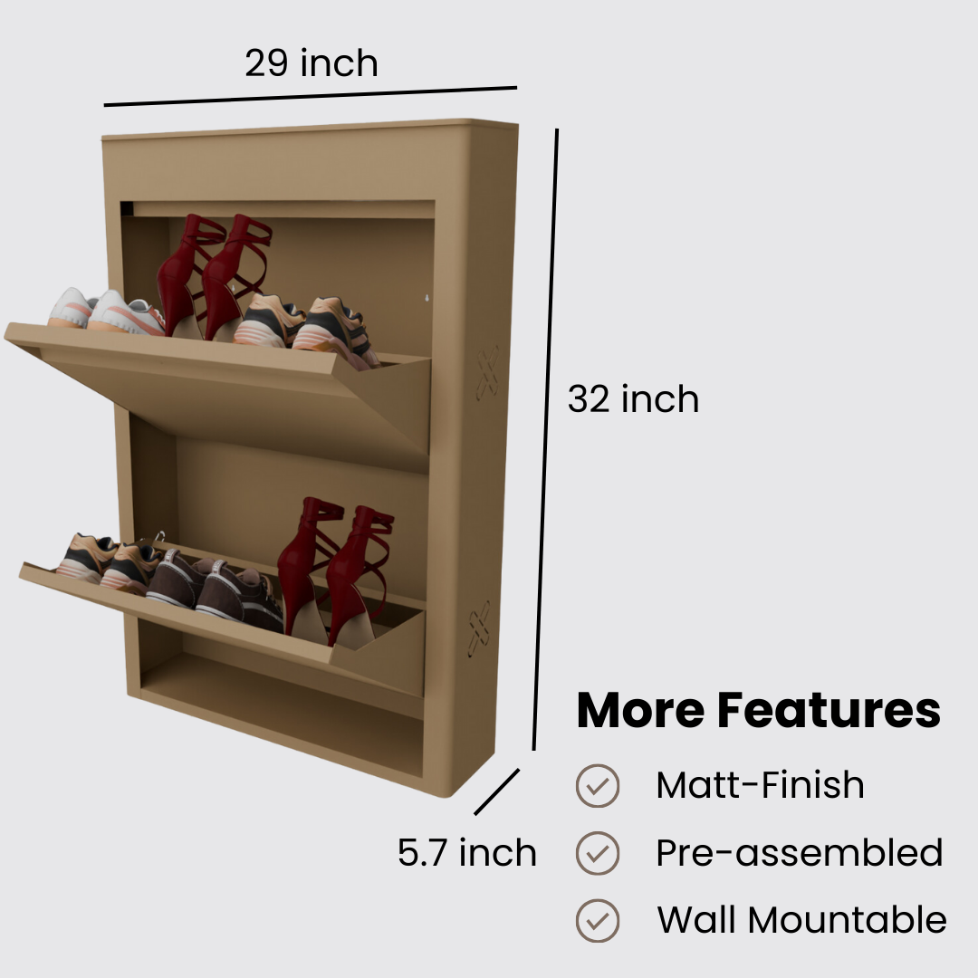 FREYA Metal Shoe Rack | 2 Door | 29 inch Wide | Colour: Matt Biscuit