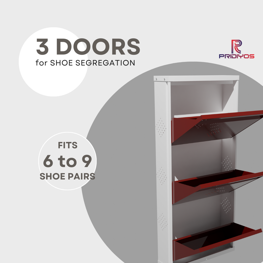 COGO 3 Door Metal Shoe Rack - Maroon