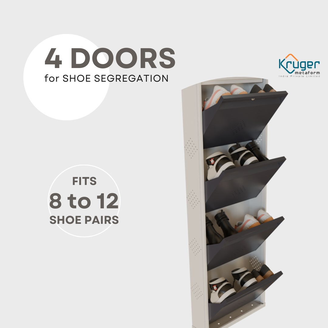 COGO 4 Door Metal Shoe Rack - Grey