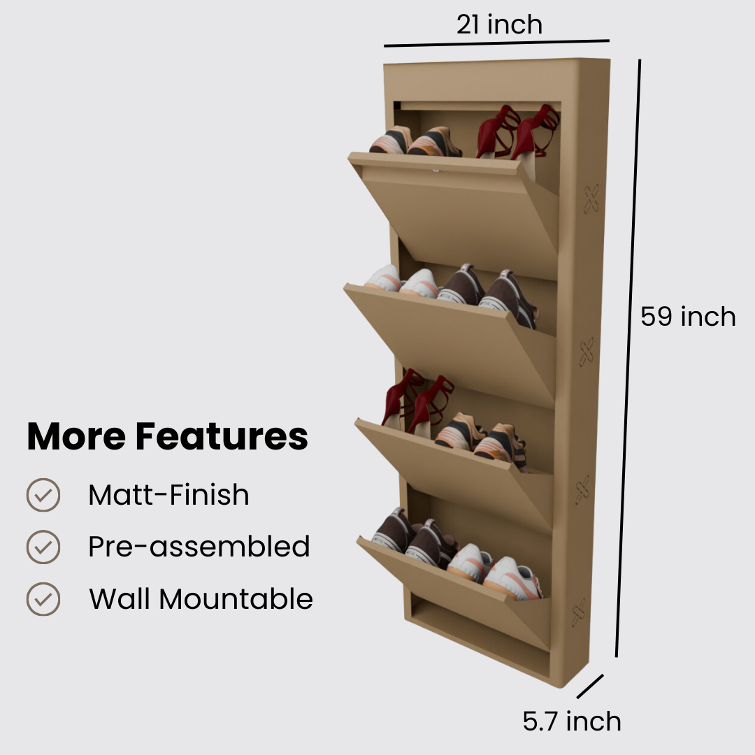 FREYA Metal Shoe Rack | 4 Door | 21 inch Wide | Colour: Matt Biscuit