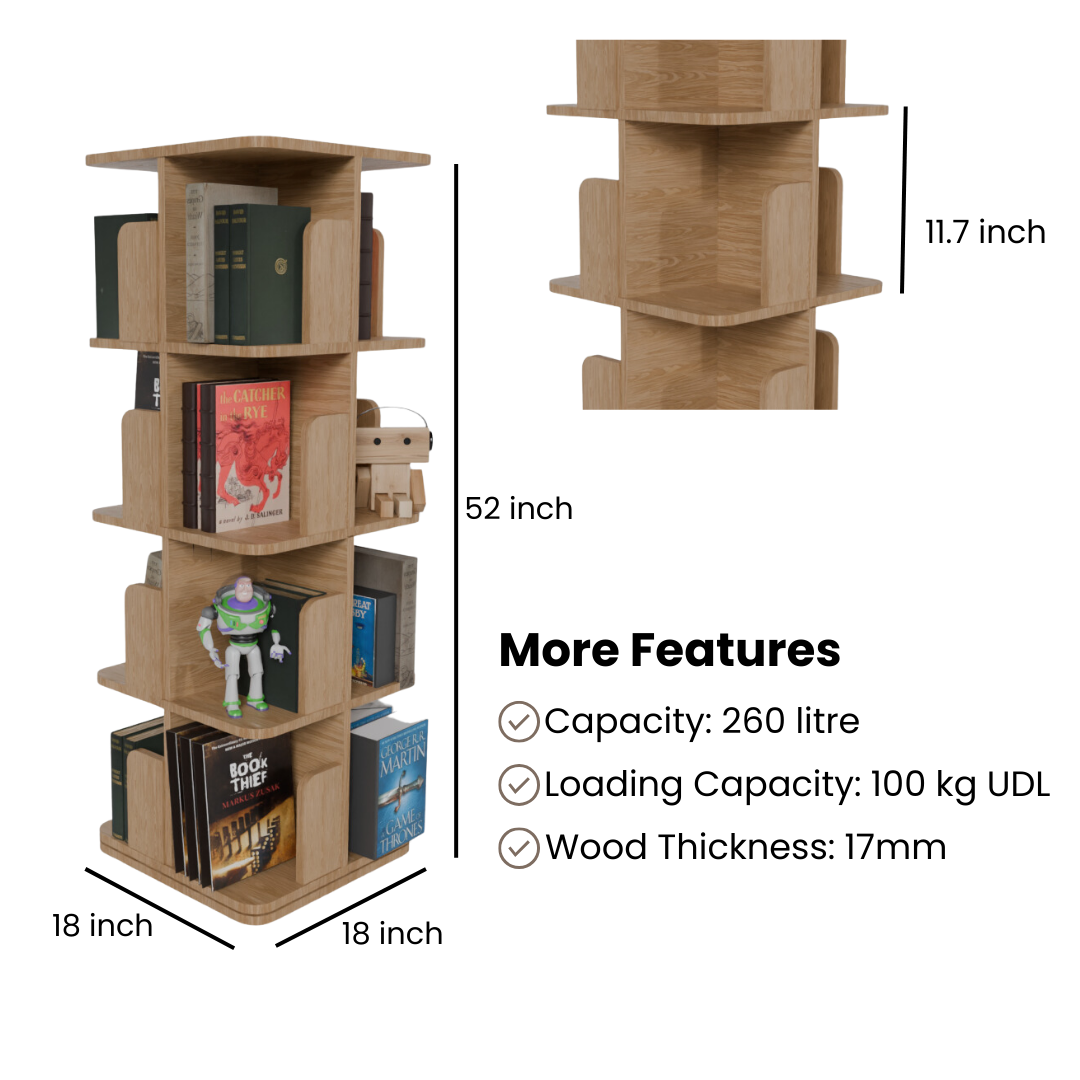 COGO Revolving Book Shelf | 4 Tier | Matt Oak