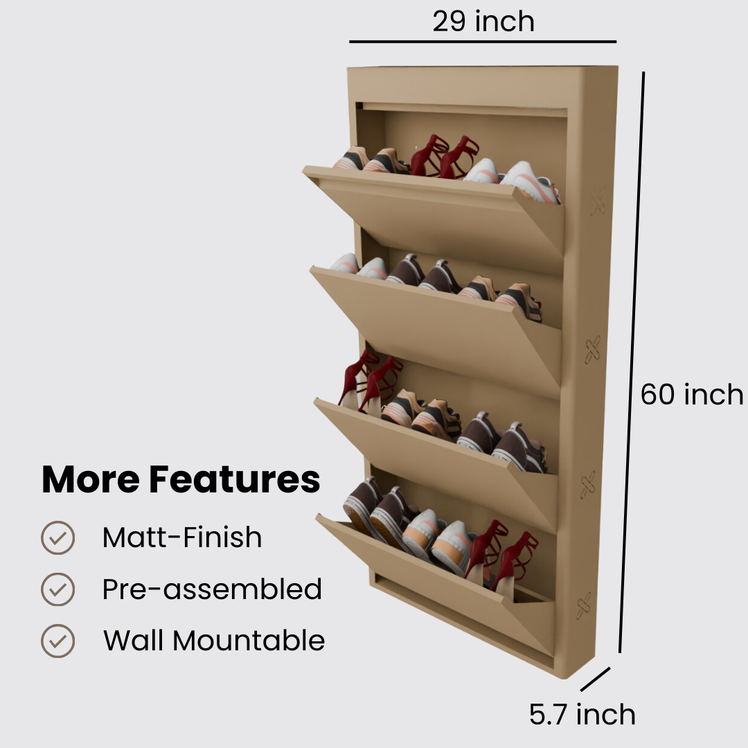 FREYA Metal Shoe Rack | 4 Door | 29 inch Wide | Colour: Matt Biscuit