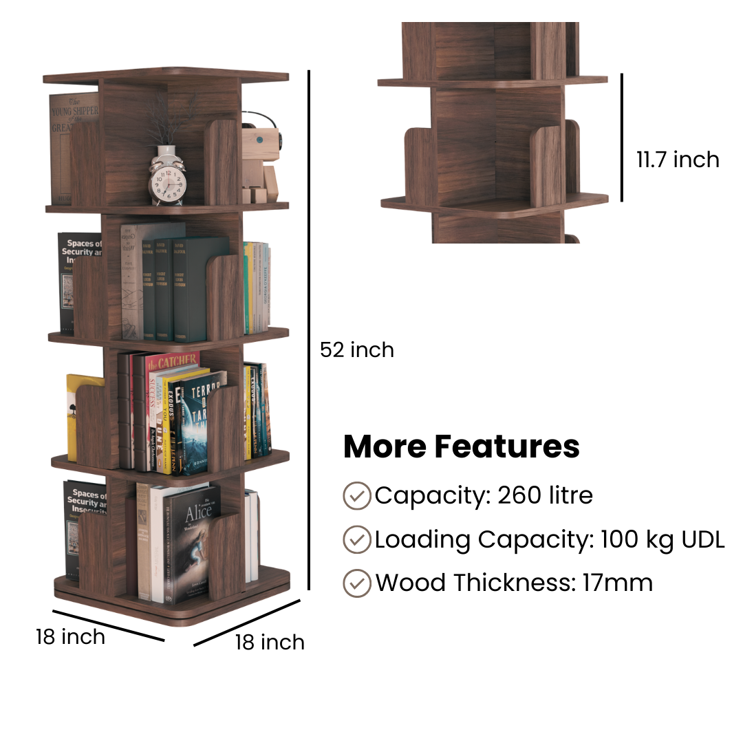 COGO Revolving Bookshelf | 4 Tier | Matt Walnut