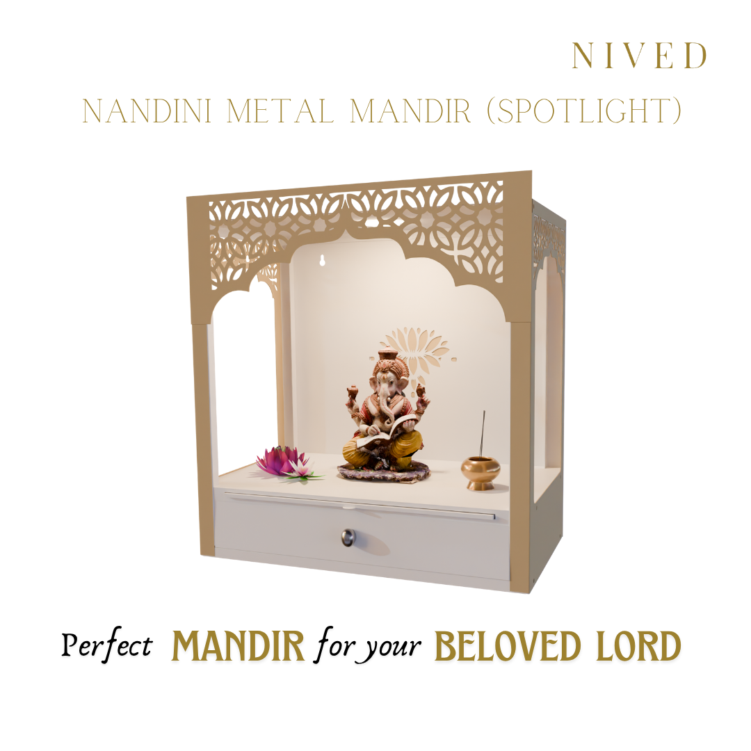 NIVED NANDINI Metal Mandir | White & Biscuit