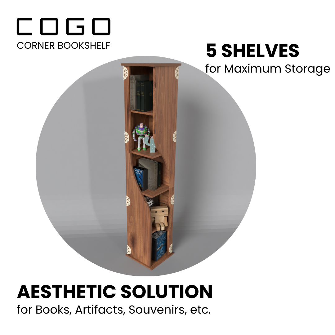 COGO Corner Bookshelf | 5 Tier | Walnut