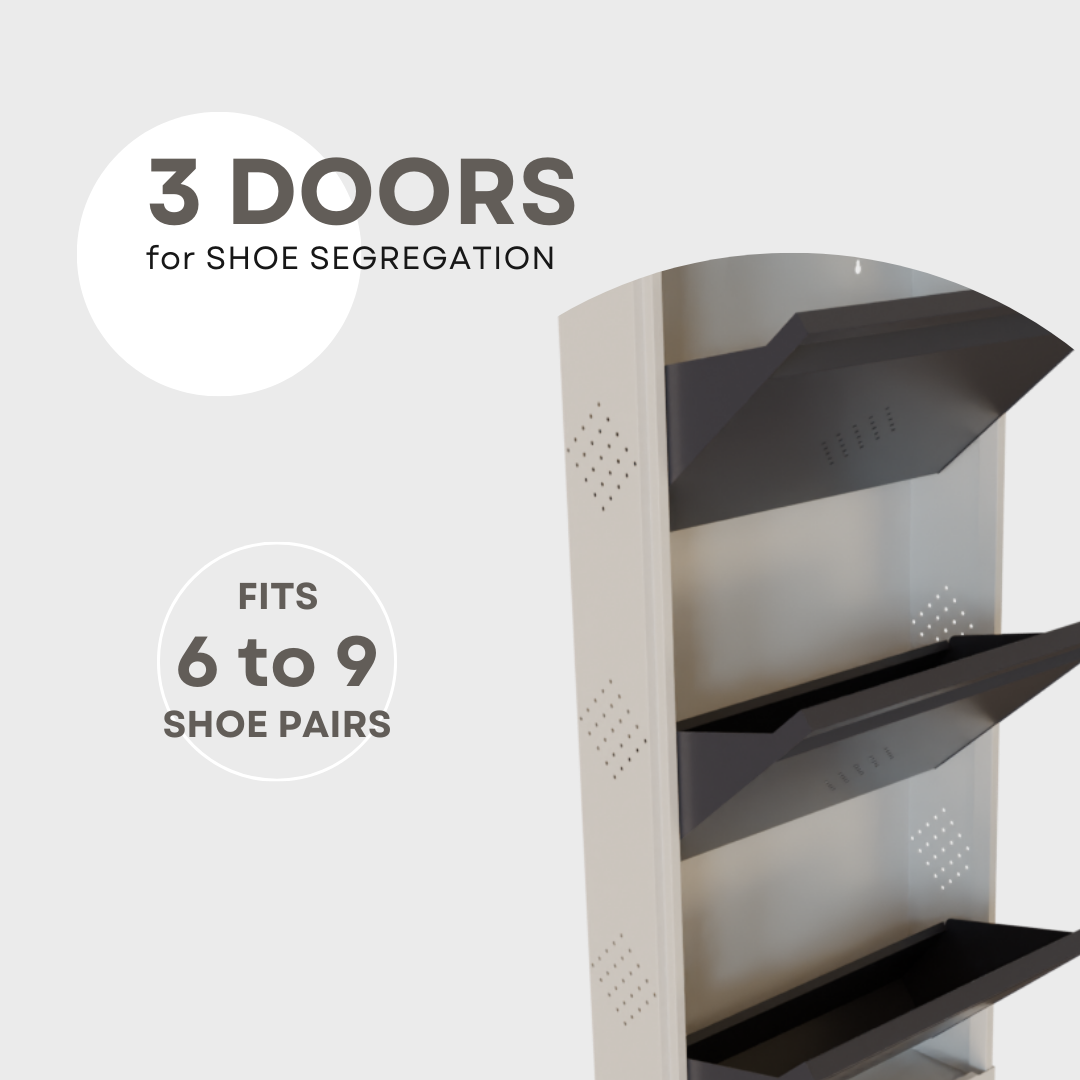 COGO 3 Door Metal Shoe Rack - Grey