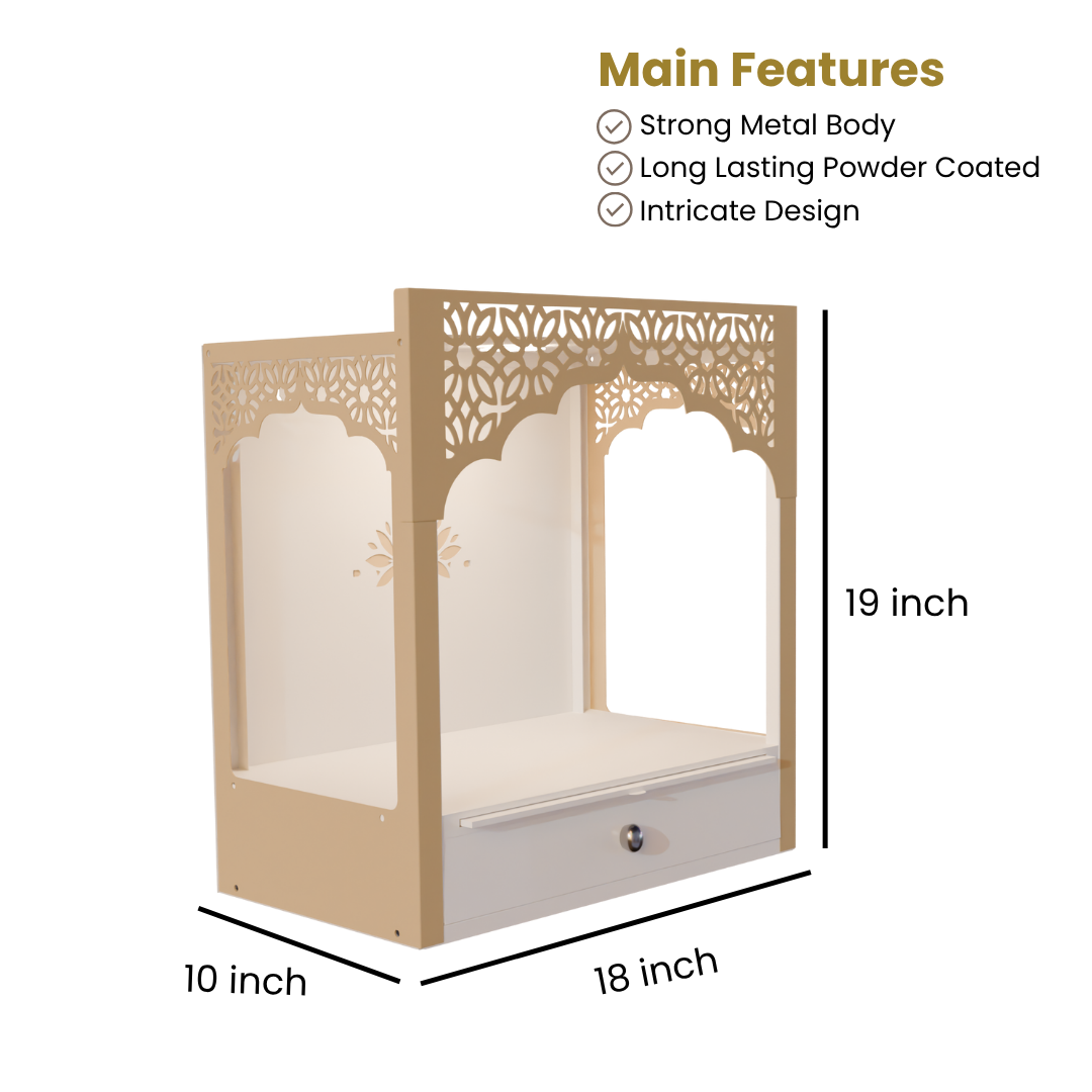 NIVED NANDINI Metal Mandir | White & Biscuit