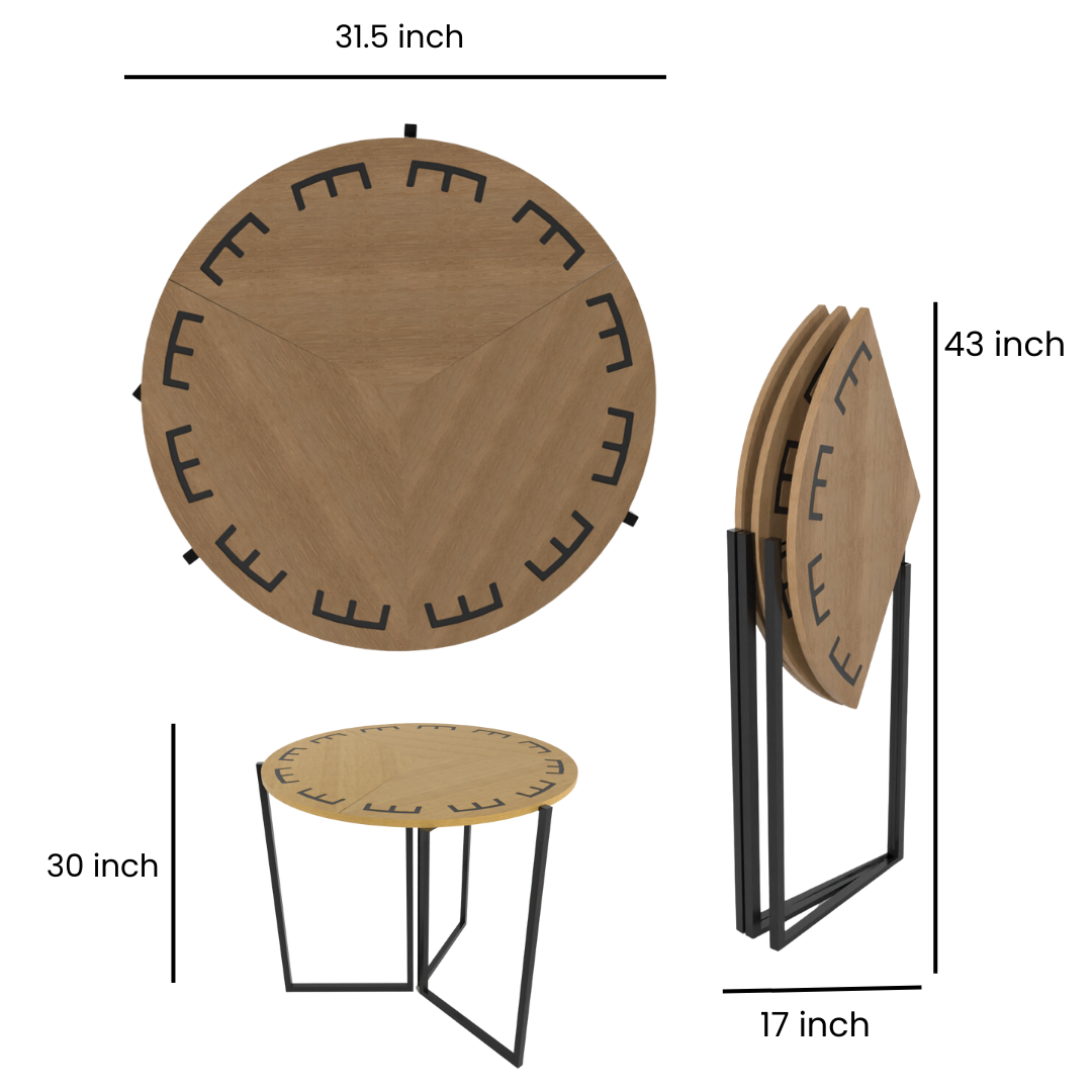 COGO Round Folding Table | 31.5 inch Wide | Matt Oak