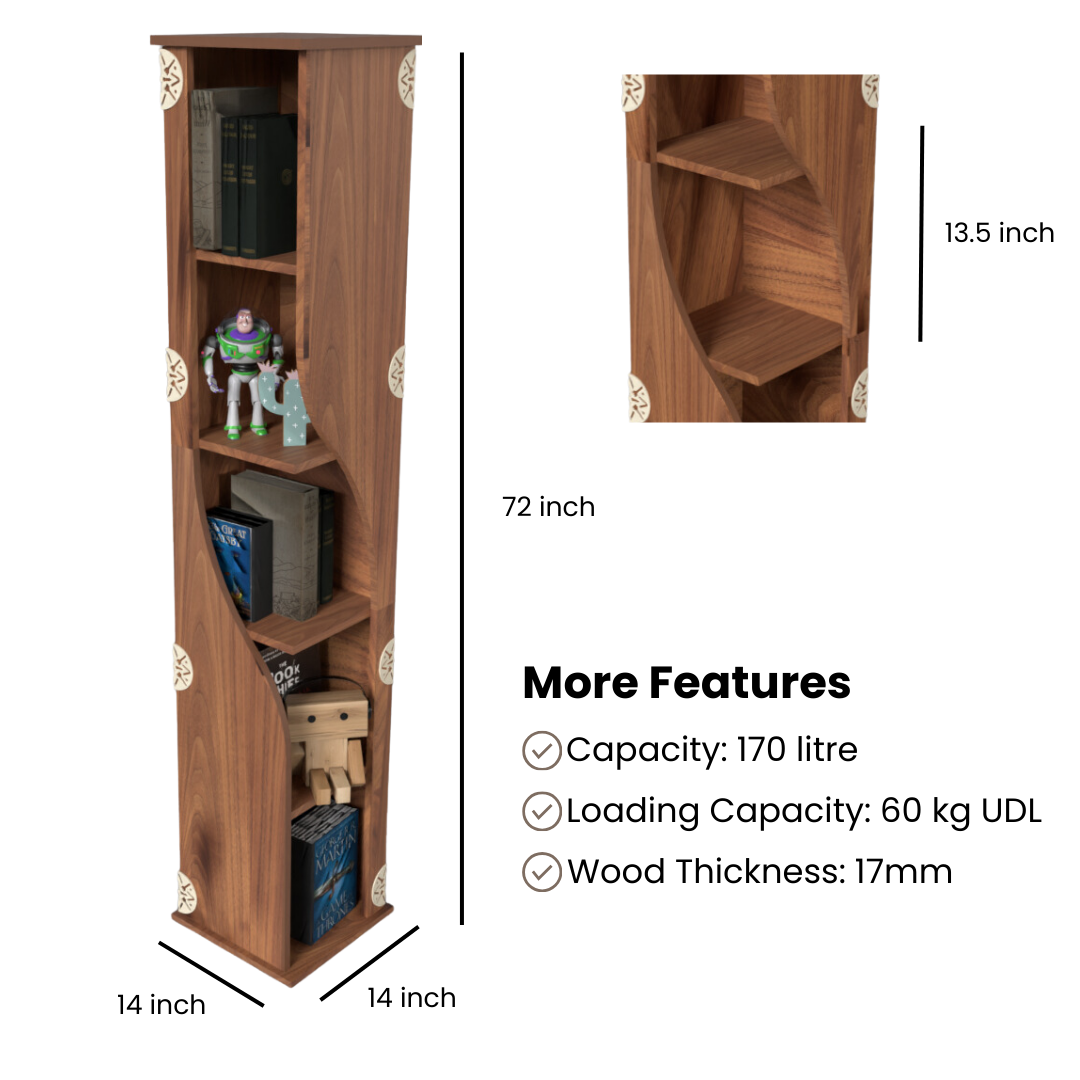 COGO Corner Bookshelf | 5 Tier | Walnut