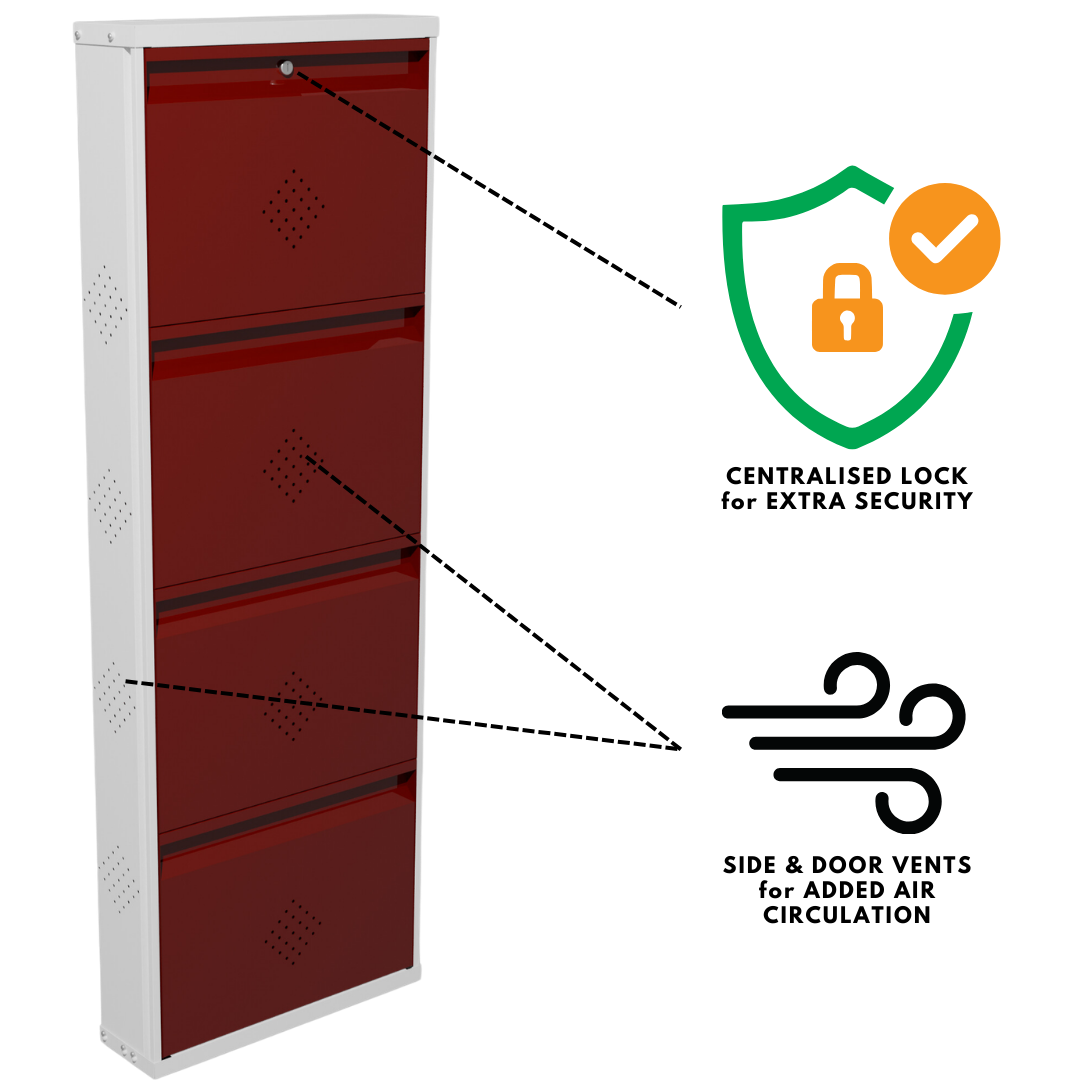 COGO 4 Door Metal Shoe Rack - Maroon