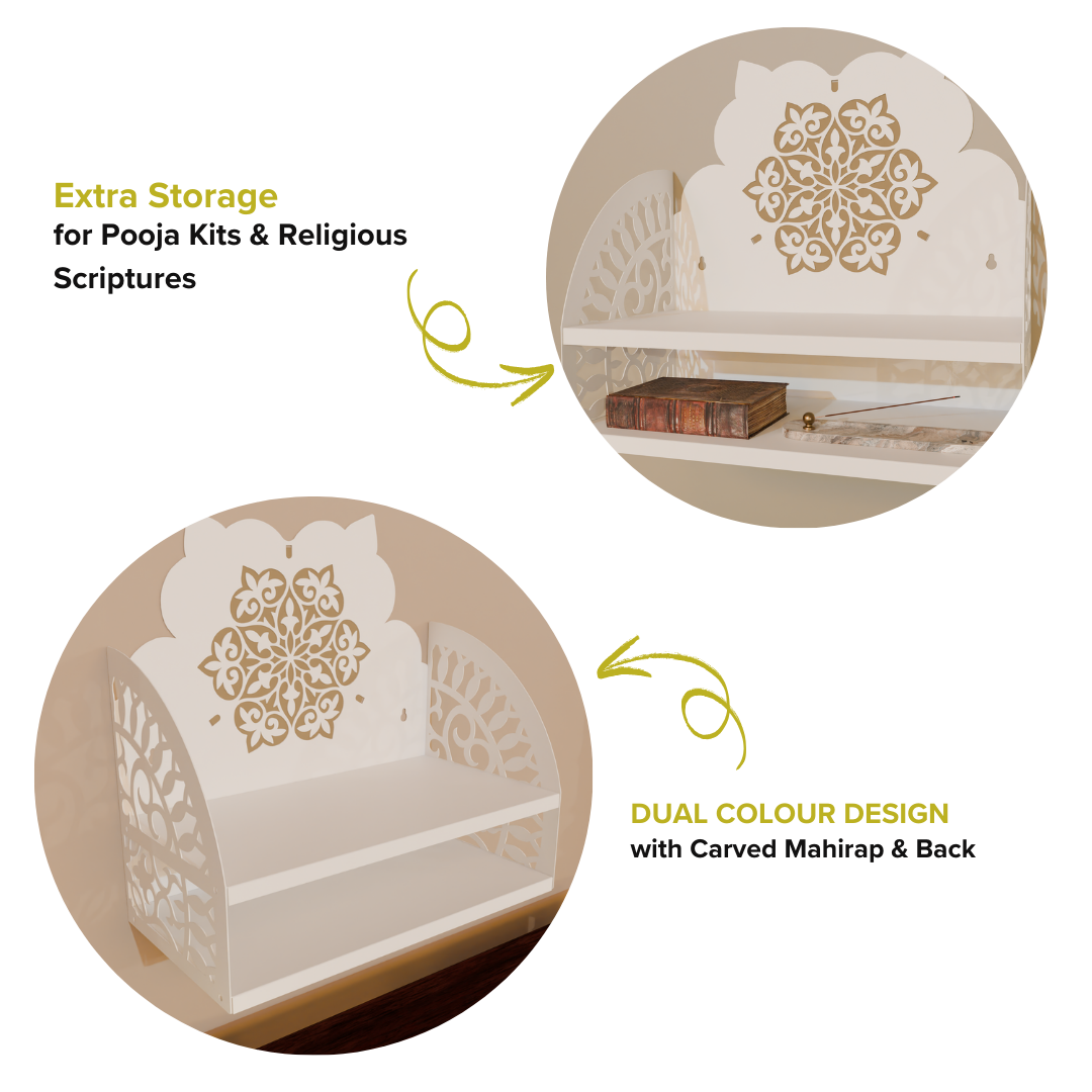 NIVED Saraswati Metal Mandir | White & Gold