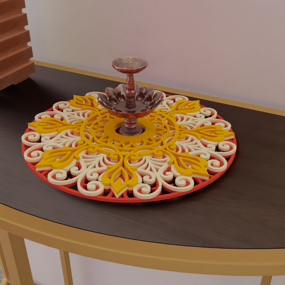 NIVED Decorative Mandala | 12 inch Wide | Red-Cream-Yellow