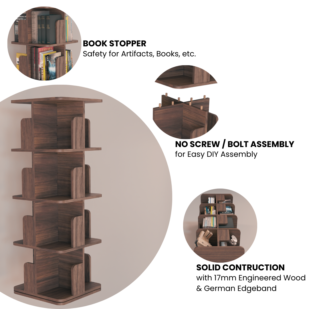 COGO Revolving Bookshelf | 4 Tier | Matt Walnut