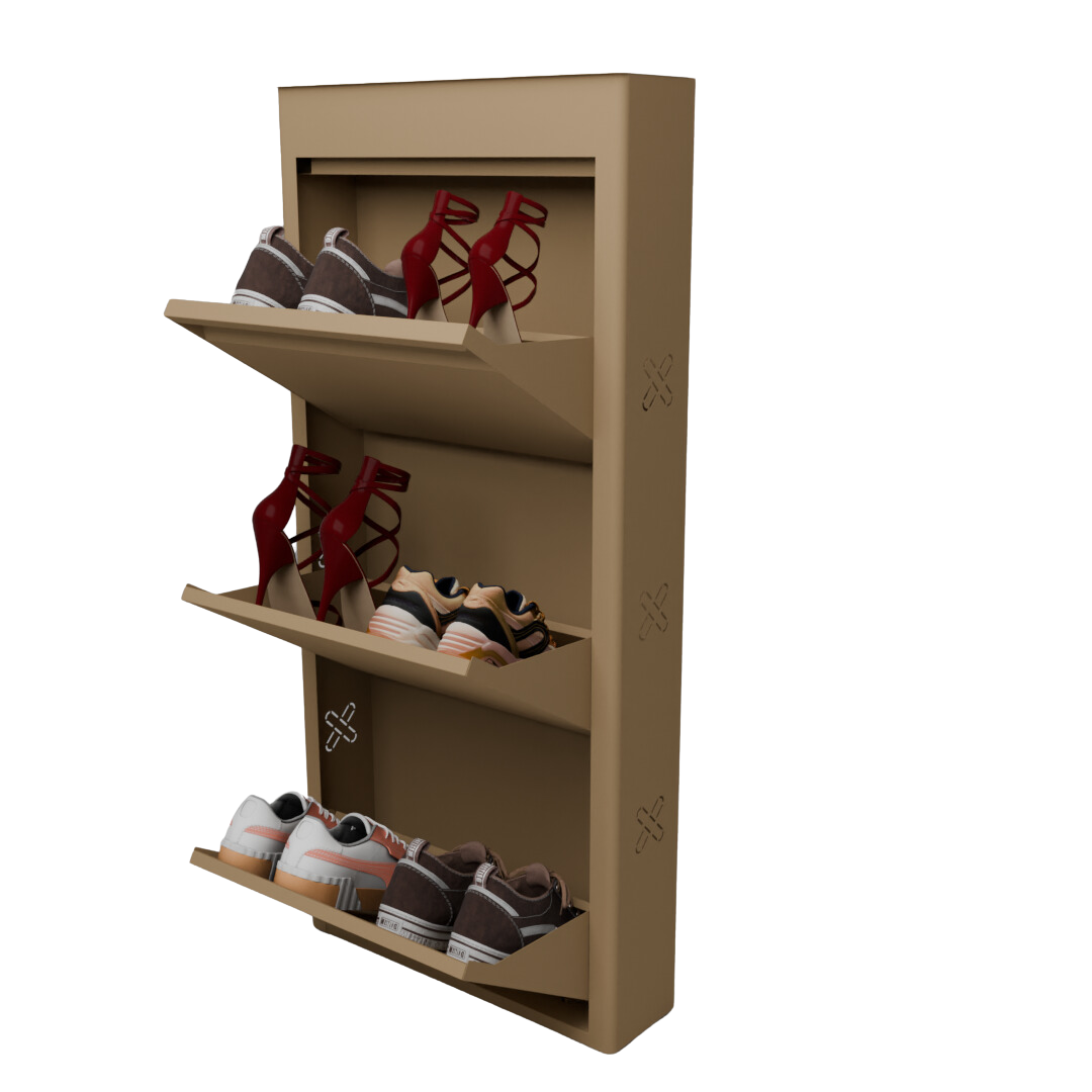 FREYA Metal Shoe Rack | 3 Door | 21 inch Wide | Colour: Matt Biscuit