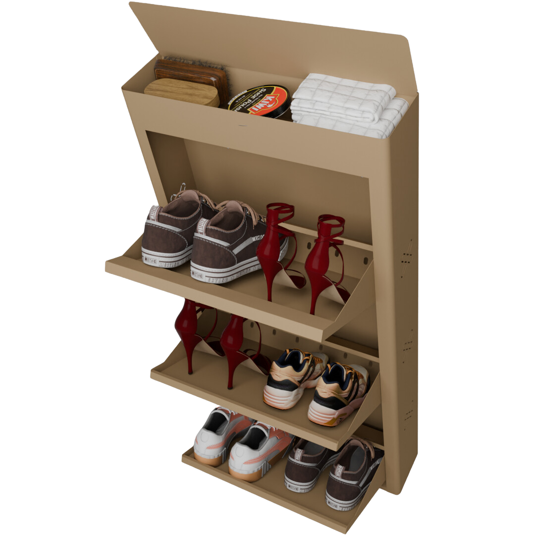 FREYA Metal Shoe Rack | 3 Door | 21 inch Wide | Colour: Matt Biscuit